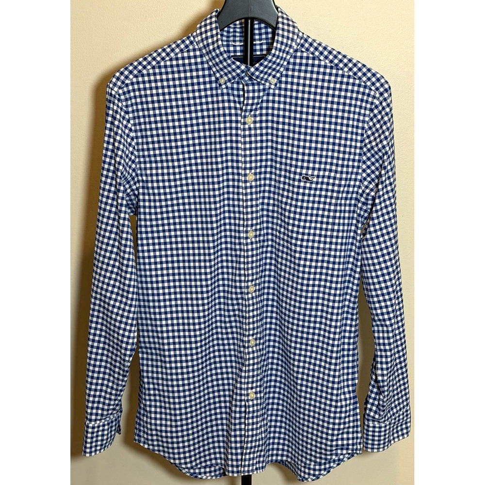 Vineyard Vines Performance Tucker Classic Fit Woven Stretch Shirt Blue Check M